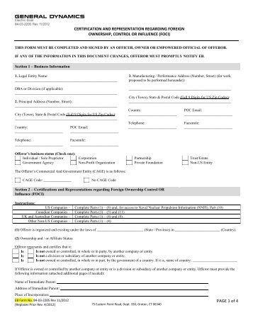 Certification and Representation Form