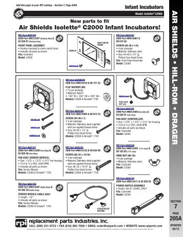 Parts to fit Air Shields Isolette C2000 Infant Incubators