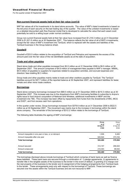 Macquarie International Infrastructure Fund Limited SGX Quarterly ...
