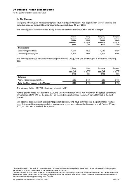 Macquarie International Infrastructure Fund Limited SGX Quarterly ...