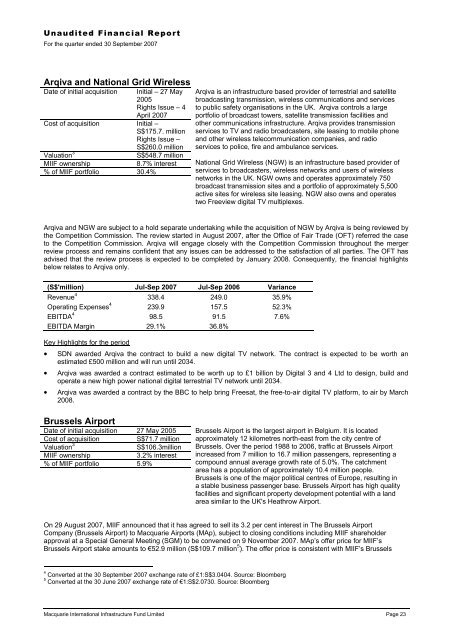 Macquarie International Infrastructure Fund Limited SGX Quarterly ...