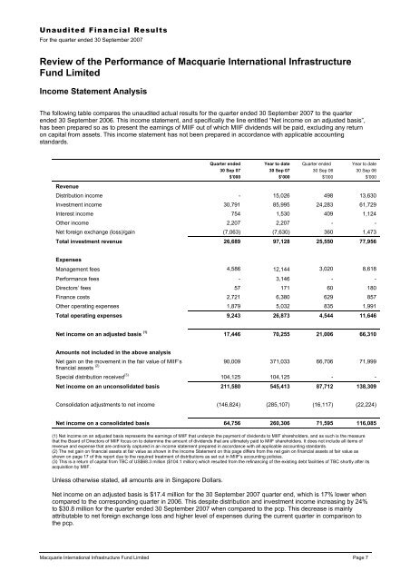 Macquarie International Infrastructure Fund Limited SGX Quarterly ...