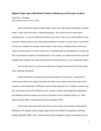 Digital Copies and a Distributed Notion of Reference in Personal ...