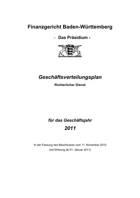 Geschäftsverteilungsplan - Finanzgericht Baden-Württemberg