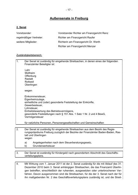 Geschäftsverteilungsplan - Finanzgericht Baden-Württemberg
