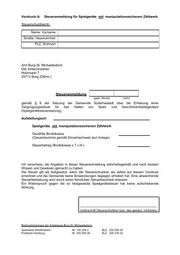 Vordruck A - Amt Burg - St. Michaelisdonn