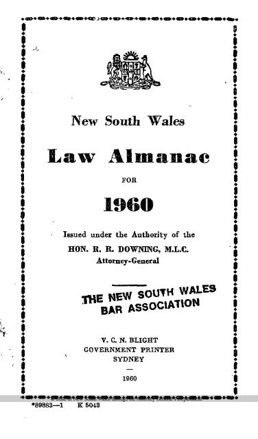 Law Almanac é 1960 - NSW Law Almanacs