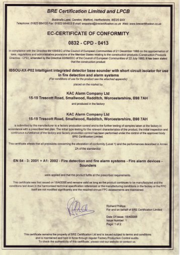 BRE Certification Limited and LPCB 0832-CPD ... - Schneider Electric