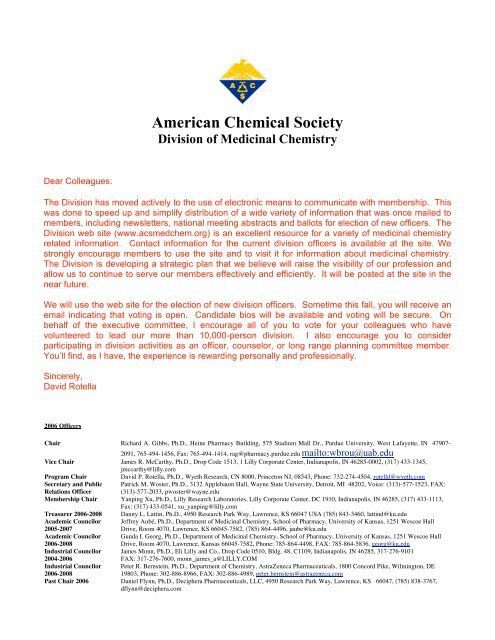 American Chemical Society - ACS Division of Medicinal Chemistry ...