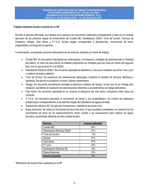 resumen ejecutivo de informe mensual nº13 período 11 de ...