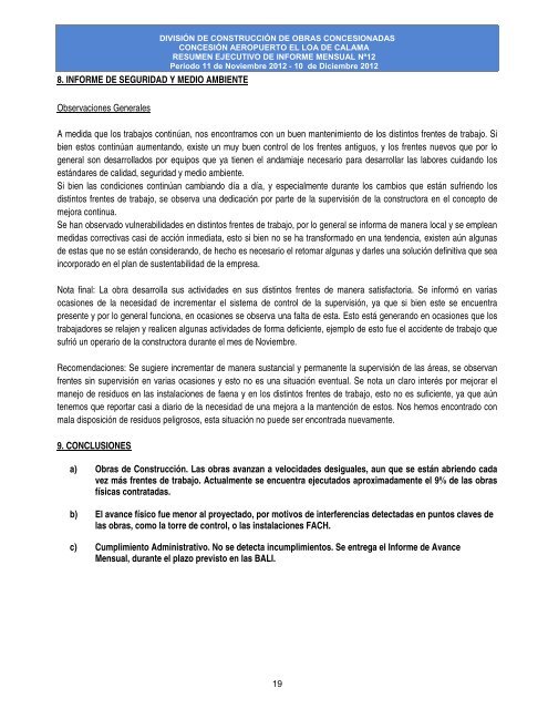 resumen ejecutivo de informe mensual nº13 período 11 de ...