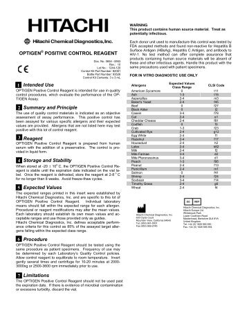 OPTIGENÂ® POSITIVE CONTROL REAGENT Intended Use ...