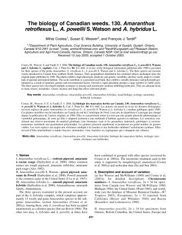 The biology of Canadian weeds. 130. Amaranthus retroflexus L., A ...