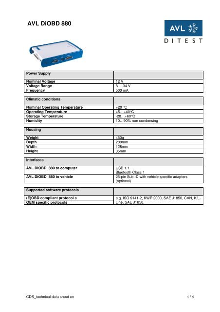 Technical Data Sheet - AVL DiTEST