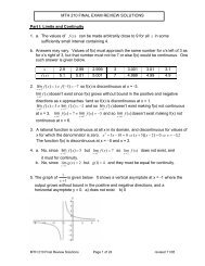 MTH 210 FINAL EXAM REVIEW SOLUTIONS Part I: Limits and ...