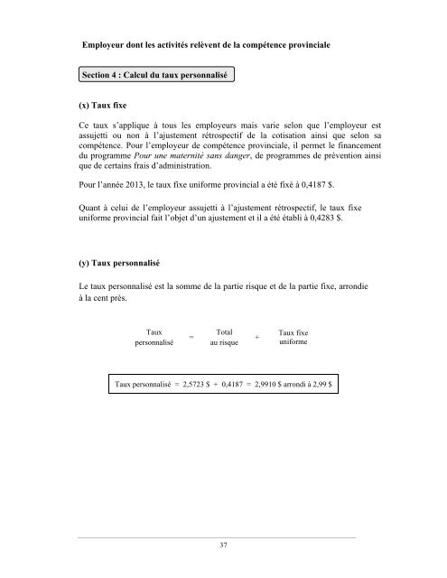 Calcul du taux personnalisÃ© 2013 - CSST