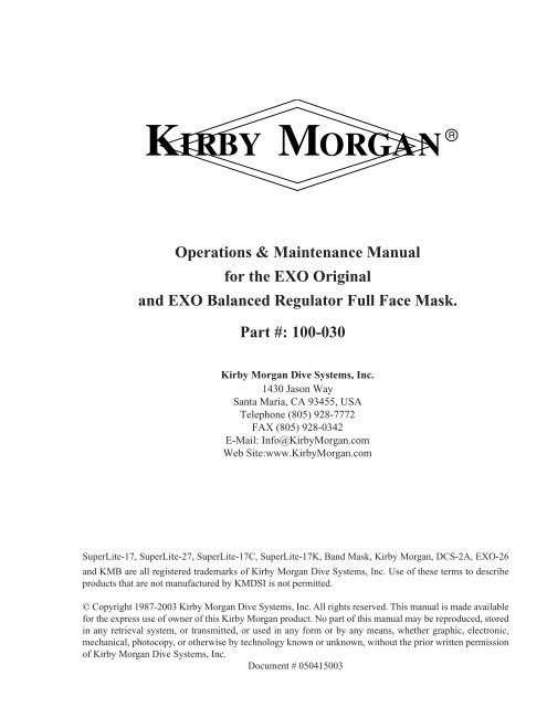 Kirby Morgan EXO-BR Mask Manual - Submarine Manufacturing ...