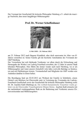 Prof. Dr. Werner Schuffenhauer - Gesellschaft für kritische Philosophie