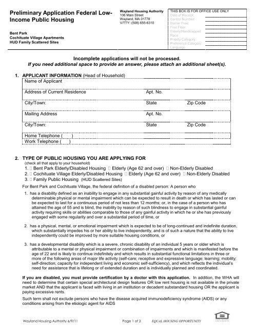 Preliminary Application Federal Low-Income Public Housing