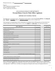LOS ANGELES POLICE DEPARTMENT Personal History Form for ...