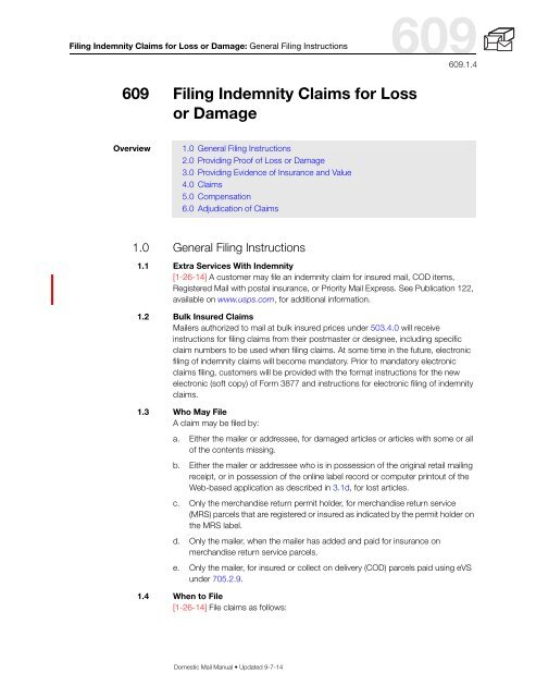 DMM 609 Filing Indemnity Claims for Loss or Damage - USPS.com