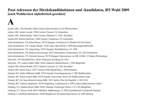 kandidaten, BT-Wahl 2009 - Volksgesetzgebung jetzt!