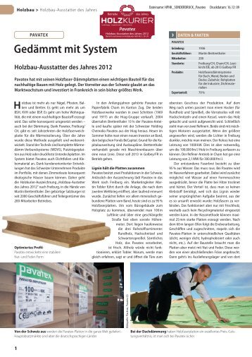 Gedämmt mit System Holzbau-ausstatter des Jahres 2012 - Pavatex