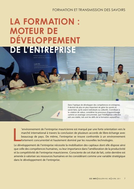 LA FORMATION : - The Mauritius Chamber of Commerce and Industry