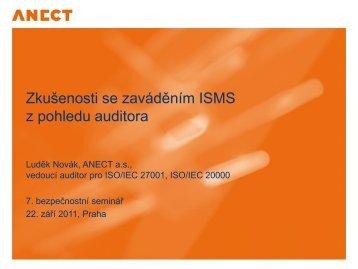 ZkuÅ¡enosti se zavÃ¡dÄnÃ­m ISMS z pohledu auditora - CyberSecurity.cz