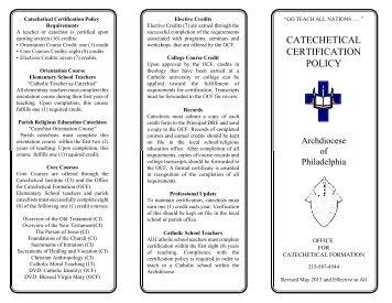 Catechetical Certification Policy - Archdiocese of Philadelphia