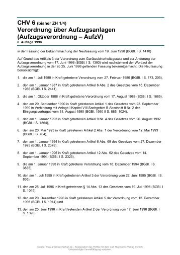 Verordnung über Aufzugsanlagen (Aufzugsverordnung – AufzV)