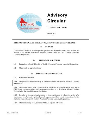 Issue and Renewal of Aircraft Maintenance Engineers Licences