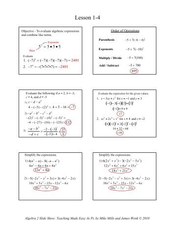 1-4 Simplifying Algebraic Expressions - Math Slide Show