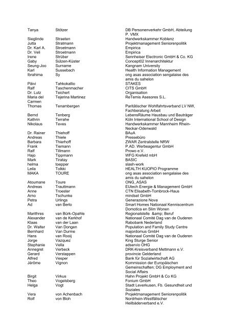 Teilnehmerverzeichnis / List of Participants 17. - SEN@ER - Silver ...