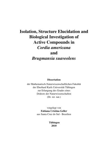 Isolation, Structure Elucidation and Biological Investigation of Active ...