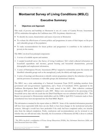Montserrat Survey of Living Conditions (MSLC) Executive Summary
