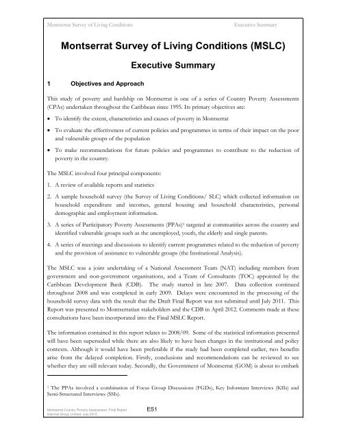 Montserrat Survey of Living Conditions (MSLC) Executive Summary
