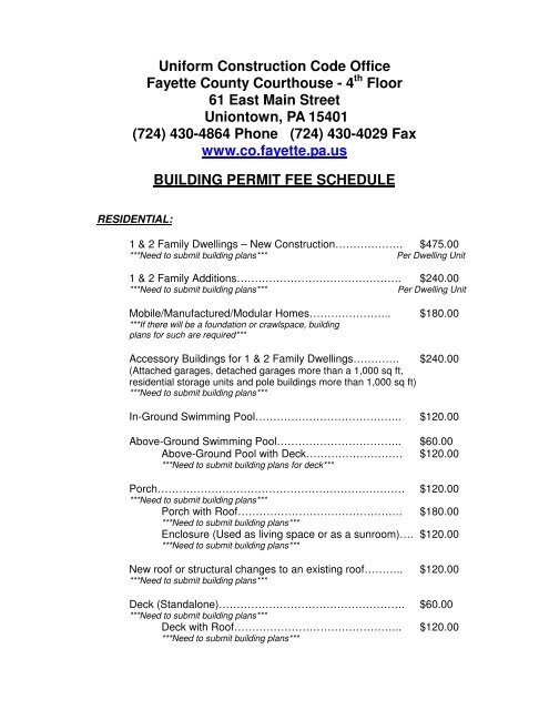 UCC Building Permit Fee Schedule - Fayette County
