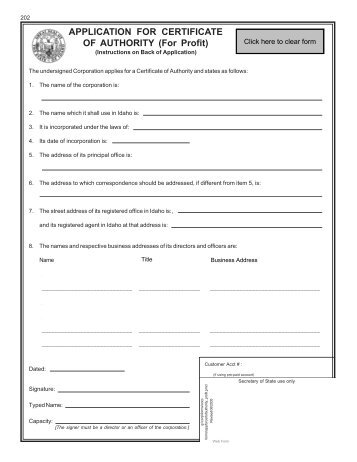 Application for Certificate of Authority - eMinutes