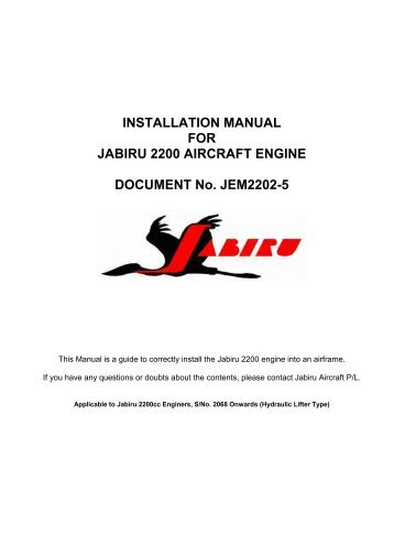 INSTALLATION MANUAL FOR JABIRU 2200 AIRCRAFT ENGINE ...