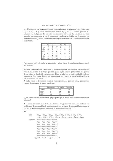 PROBLEMAS DE ASIGNACIÂ´ON 1.â Un sistema de procesamiento ...