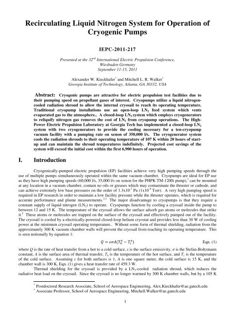 Recirculating Liquid Nitrogen System for Operation of Cryogenic ...