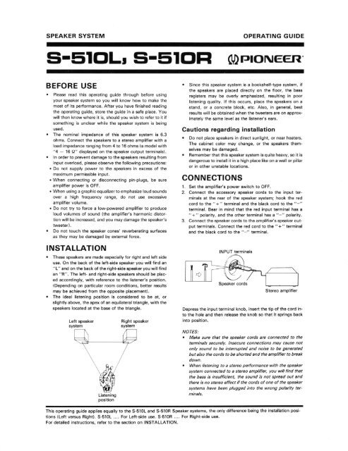 Pioneer S-510 Operating Instructions