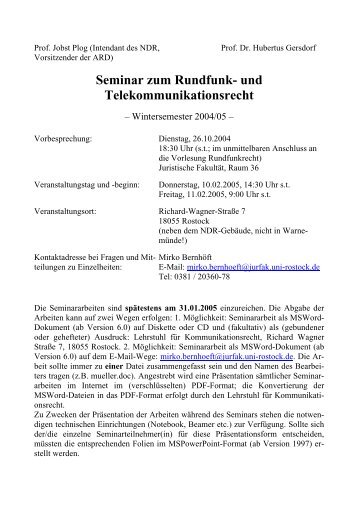 Seminar zum Rundfunk- und Telekommunikationsrecht