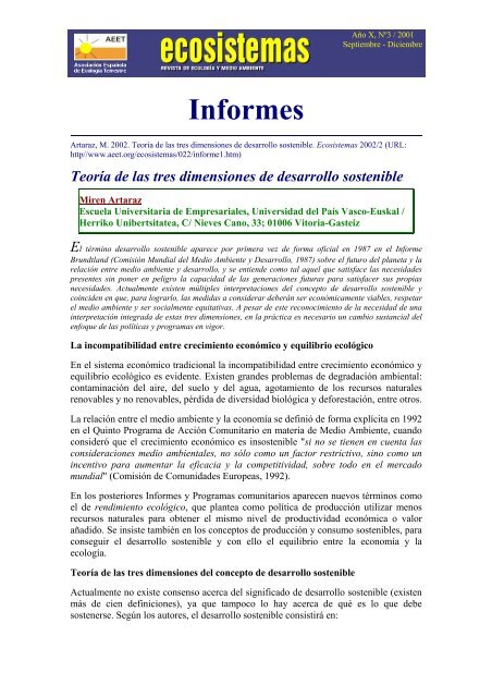 Informes - Revista Ecosistemas