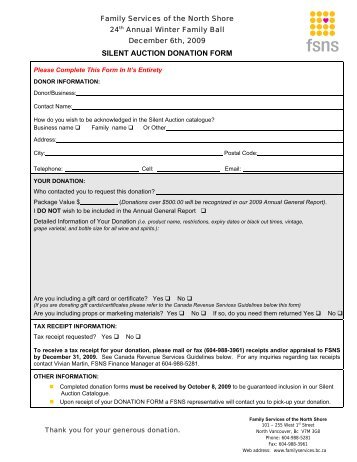 silent auction donation form - Family Services of the North Shore