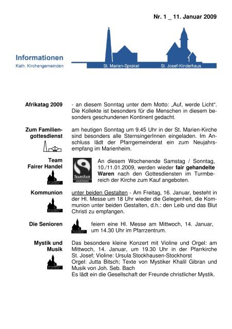 Nr. 1 _ 11. Januar 2009 - Kirchengemeinde St. Marien und St. Josef
