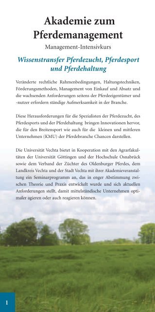Management-Intensivkurs Akademie zum Pferde - Universität Vechta