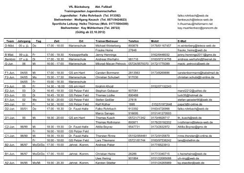 Zum Herbst-Trainingsplan für die Saison 2012 / 2013 - VfL Bückeburg