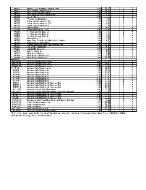 Latest Price List - eCosway